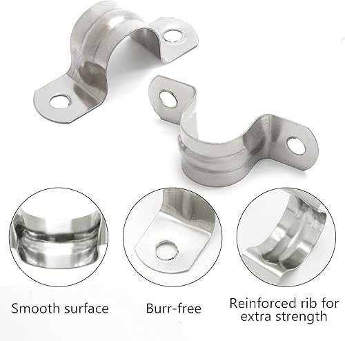 Miniatura 24 de 10 abrazaderas de conducto M50 (2 pulgadas), correa de acero inoxidable con dos agujeros, soporte en U, tira de tubo rígida, abrazadera de cable