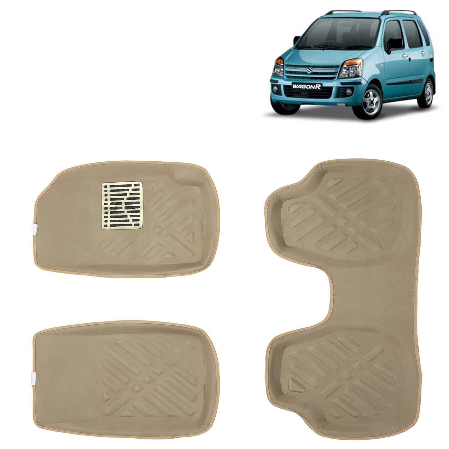 Kingsway Maruti Suzuki Wagon R Car Mat 4D, Only Compatible with Year 2003 to 2010 All Model, Complete Set of 5 Pcs Car Floor Mats, Premium Car Accessories, Tray Shape PVC 4D Foot Mats, Washable, Beige