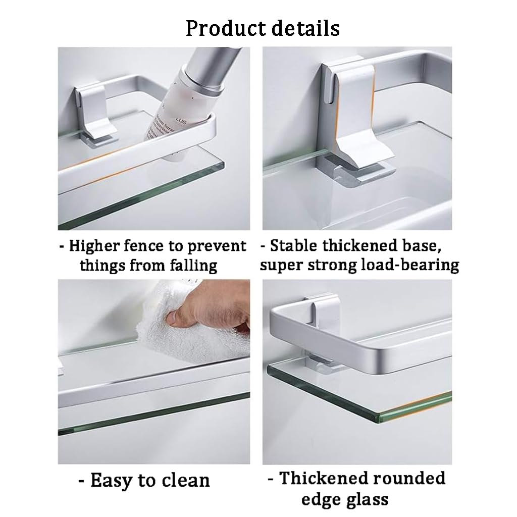 Spirella Wandglasplank NYO badkamerplank plank wandplank voor de badkamer van glas en roestvrij staal 40cm - om te plakken en te boren