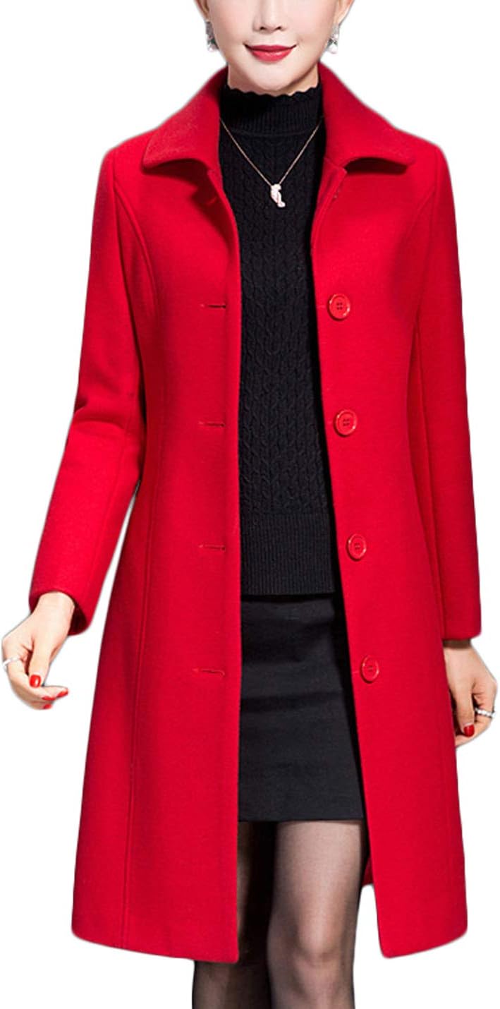 Jenkoon Women's Wool Trench Coat Winter Long Thick Overcoat Walker Coat (Red, X-Small)