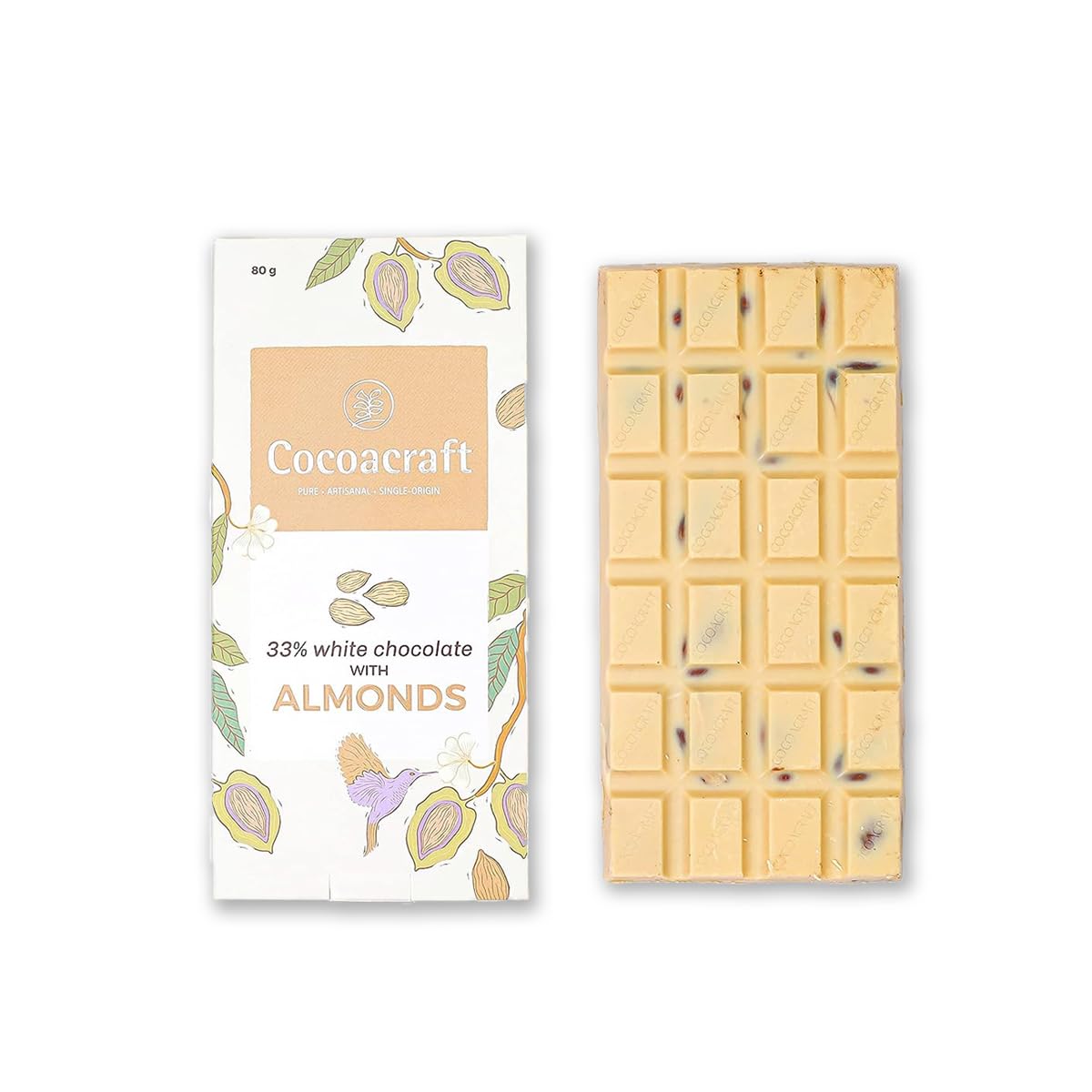 COCOACRAFT 33% White Chocolate Bar With Almonds (80Gram) White Chocolate Bar|100% Natural|Handmade Artisanal Couverture From Kerala|Ideal For Snacking And Gifting (B0816KBHMK) Amazon Price History, Amazon Price Tracker