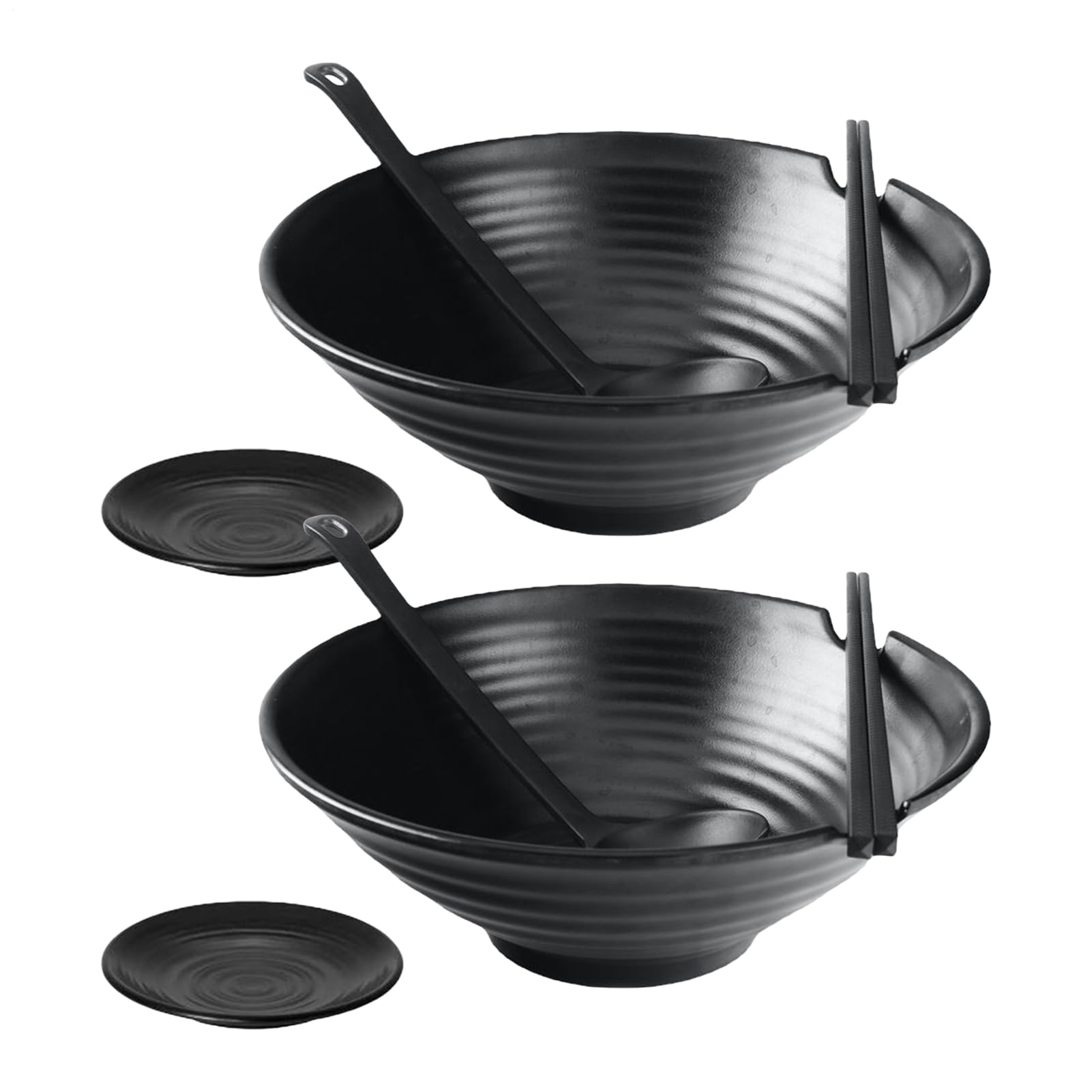 Grands Bols à Soupe Vaisselle Grand Format Noir Mat | Bol Japonais pour Nouilles avec Soucoupes pour Préparation de Wonton Pho Pâtes Maison Restaurant Cuisine Salle à Manger