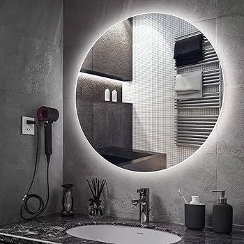 Amazon.co.jp: 洗面所 LED ミラー 浴室鏡 照明付き 丸型直径 50