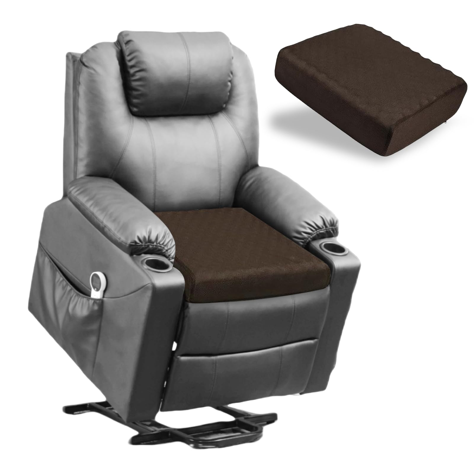 Cuscino rialzo in Memory Foam con Copertura Lavabile, 51x51x12.5 cm Supporto Ergonomico per Poltrone, Divani e Sedie Reclinabili, Ideale per Anziani e Adulti (Caffè)