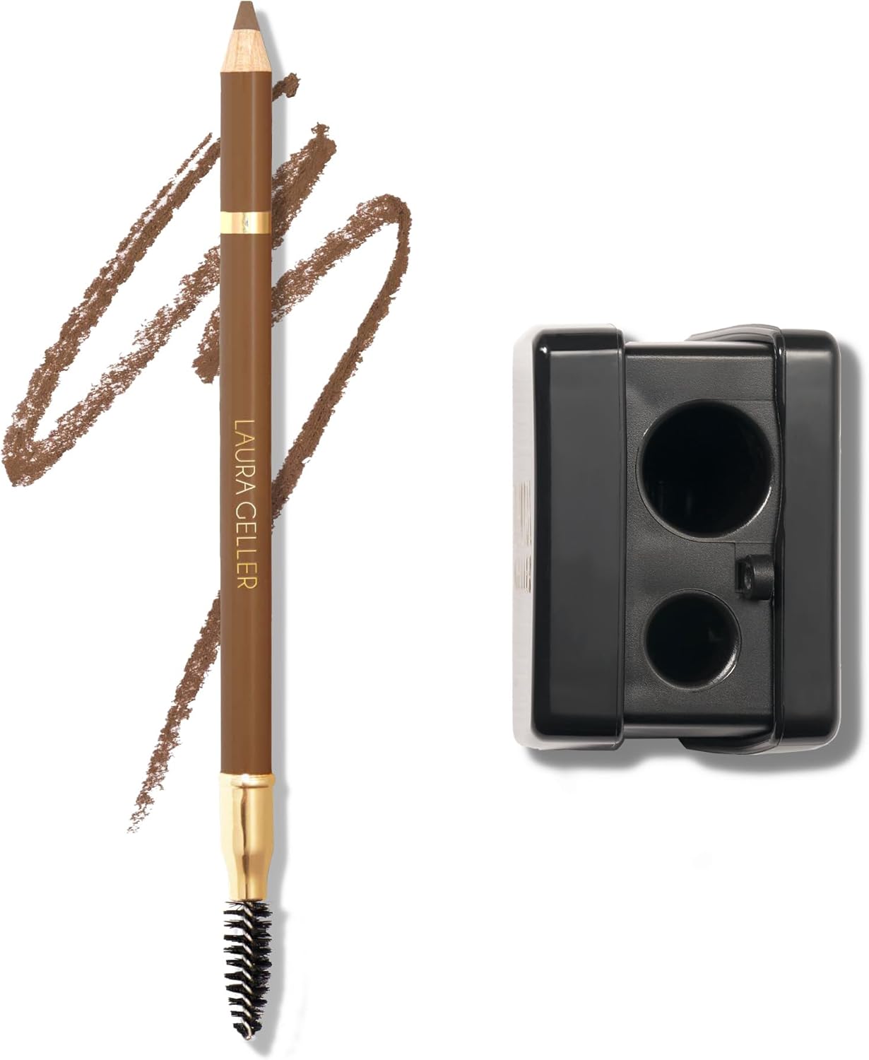 LAURA GELLER NEW YORK Bravo Brows Soft Pencil and Brush, Medium Brown and Cosmetic Pencil Sharpener