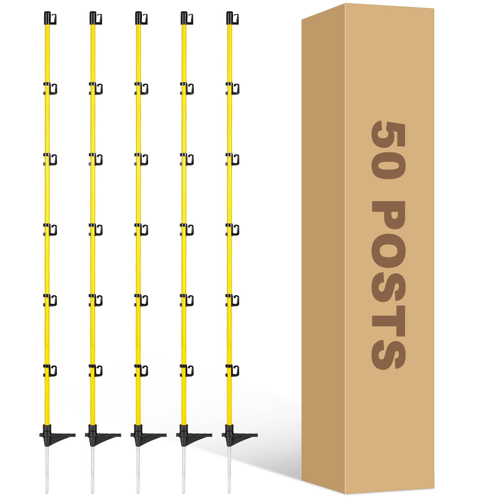 Postes de valla eléctrica de fibra de vidrio de 50 pulgadas, estacas temporales para vacas, ovejas y animales, valla de nieve, protección de jardín, valla portátil, ideal para valla eléctrica