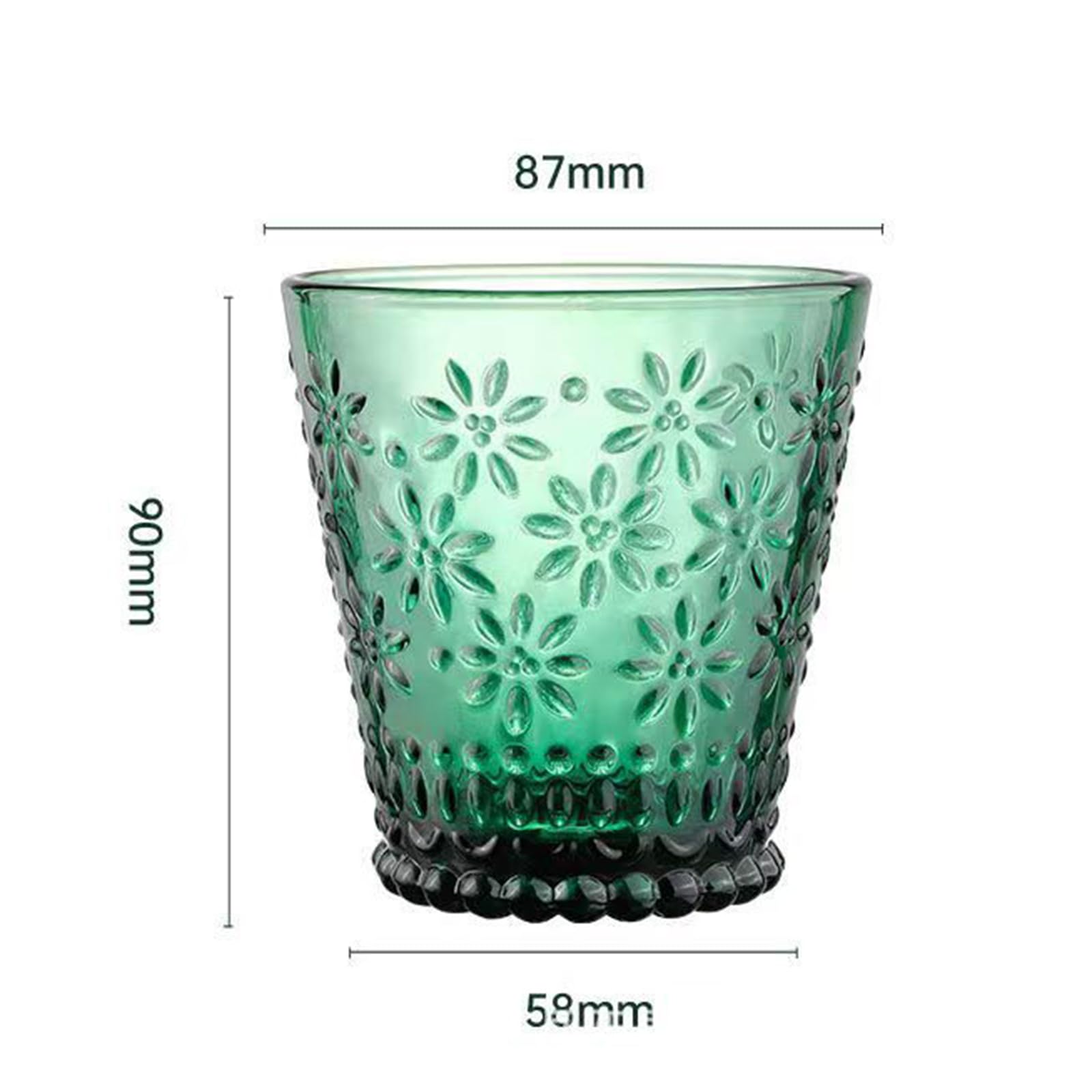 soulnioi Set of 6PC Green Coloured Water Glasses, Embossed Flower Drinking Glass for Tea Juice Beverages, 6pcs - Image 2