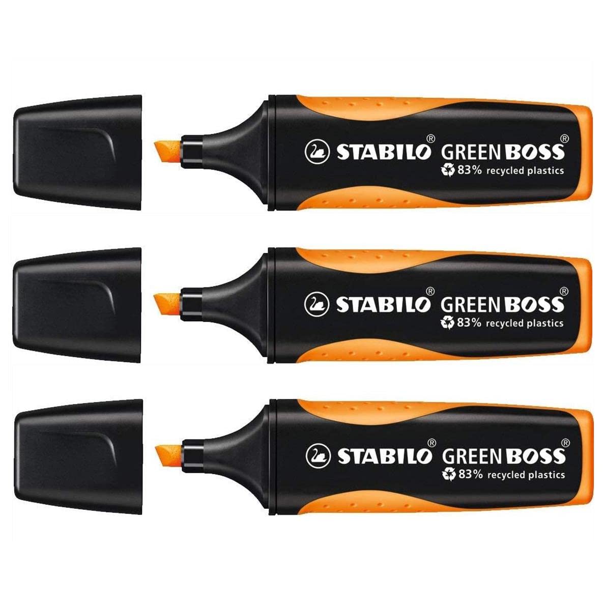 STABILO Lot de 3 Surligneurs GREEN BOSS Orange 83% à base de plastique recyclé