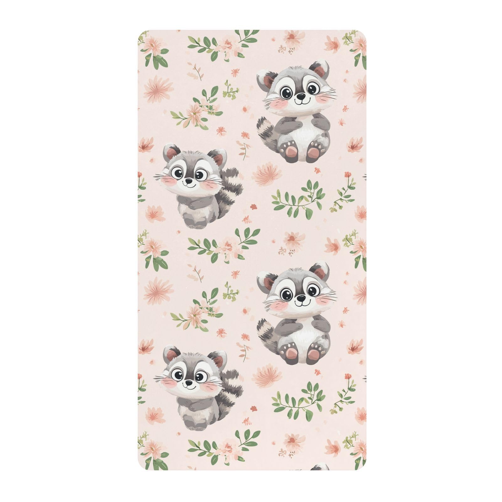 Sábanas de algodón para cuna de bebé con diseño de mapache rosa de dibujos animados, cómoda y transpirable, para decoración de guardería, 1 paquete para corral de