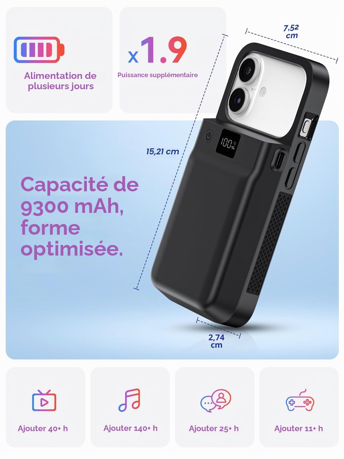 GagaKing Coque Batterie pour iPhone 17 Pro/17, 9300mAh 20W, Rechargeable avec Batterie Externe Chargeur Coque pour iPhone 17 Pro/17(6,3")