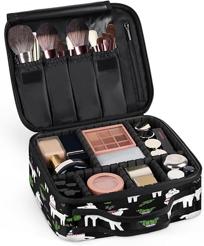 Miniatura 7 de Bolsa de maquillaje de viaje para mujer, grande, cuadrada, portátil, profesional, tren de coqueta, estuche cosmético con asa, hojas de alpaca de