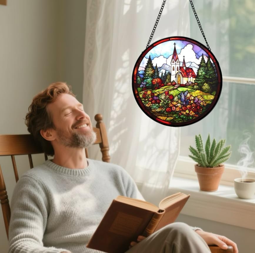 Miniatura 5 de Stained Glass Window Hanging- Church & Floral DesignSuncatcher for Window, for Christmas, Mother's Day Birthday and Nature Lovers