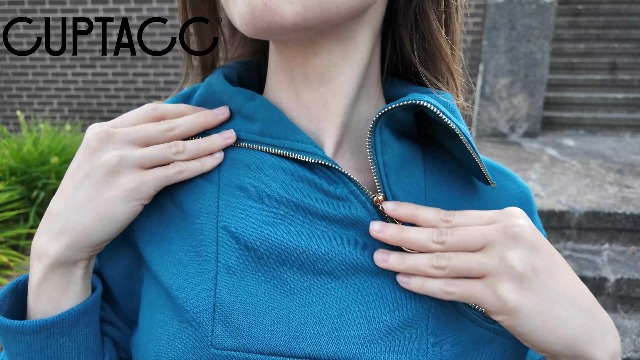 Fronage Felpa Donna Con Mezza Zip E Stampa Azteca - Manica Lunga, Scollo A V, Pullover Morbido Per Autunno, Colore Blu, Taglia Media - 4