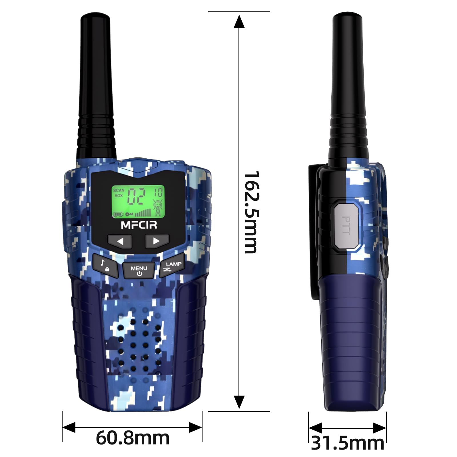 Walkie Talkies de camuflaje recargables para niños, paquete de 3 unidades de largo alcance, trabajo de 48 horas en espera 7D, linterna LED, juegos de campamento al aire libre, juguetes regalos para 6