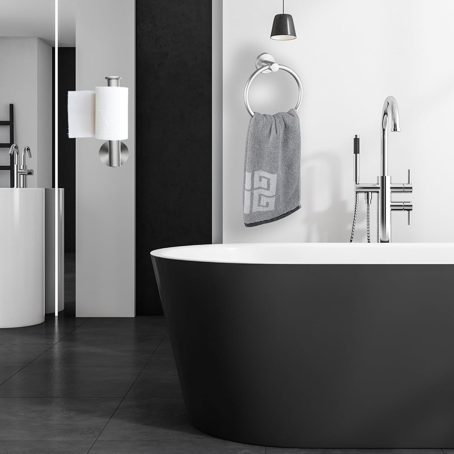 Bathroom Hardware Set, Towel Ring & Toilet Paper Holder, Stainless Steel SUS304, Hand Towel Hanger & Toilet Roll Holder, Sturdy Bathroom Accessories for Home or Kitchen Brushed Nickel