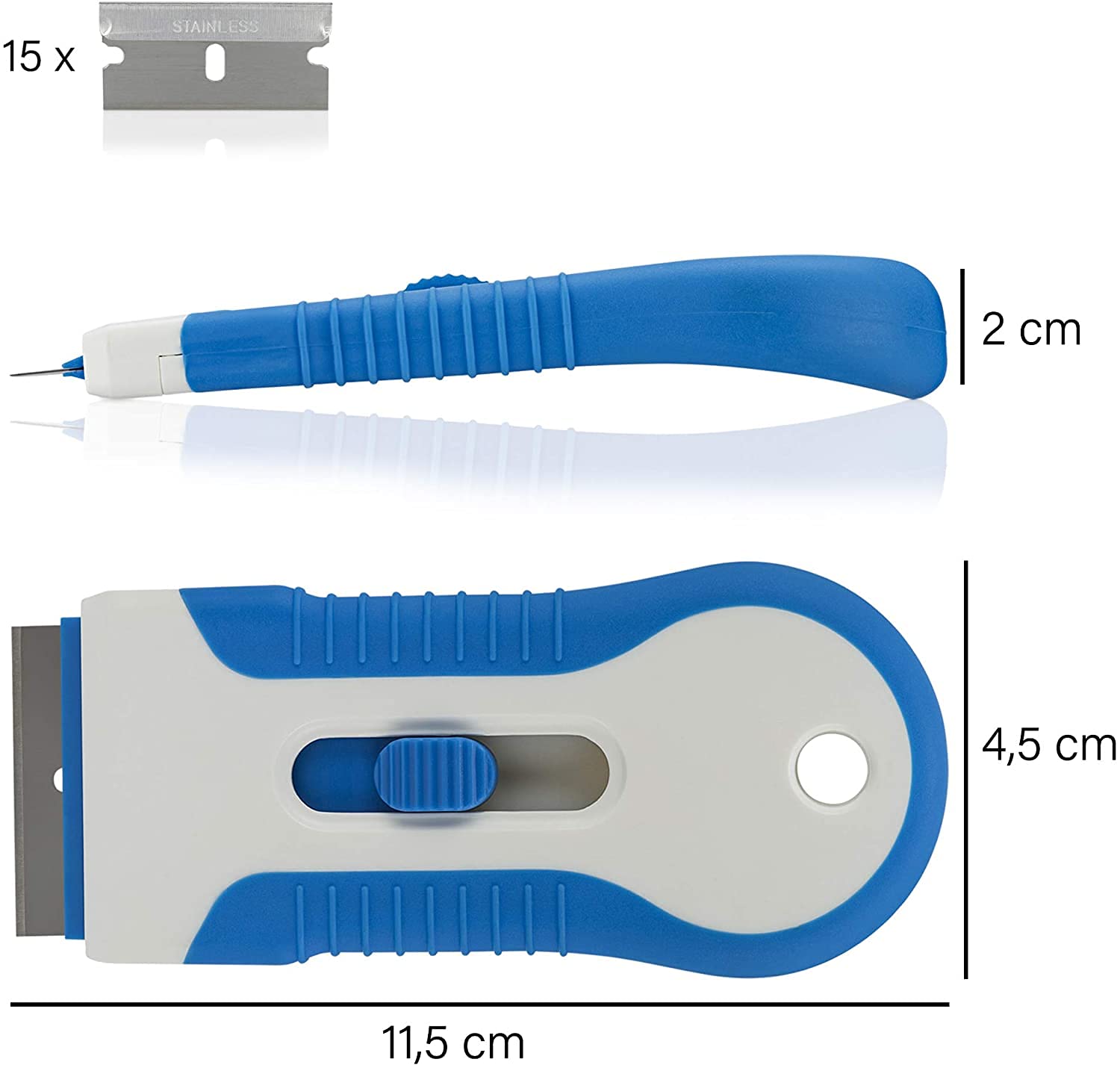 Ainiv Glazen kookplaatschraper met 20 vervangingen, multifunctionele schrapers reinigingsgereedschap voor het verwijderen van etiketten, decoraties, stickers, kit, verf van glas, oven en kookplaat