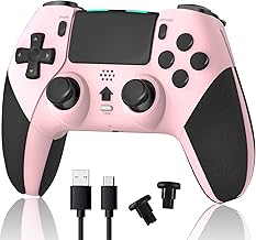 TERIOS Wireless Pro Controller Compatible with PS4 /PS4 Pro/PS4 Slim, Gaming Remote with Built-in 800mAh Rechargeable Battery/Precise Joystick/Audio/Turbo/Advanced Buttons Programming (Pink & Black)