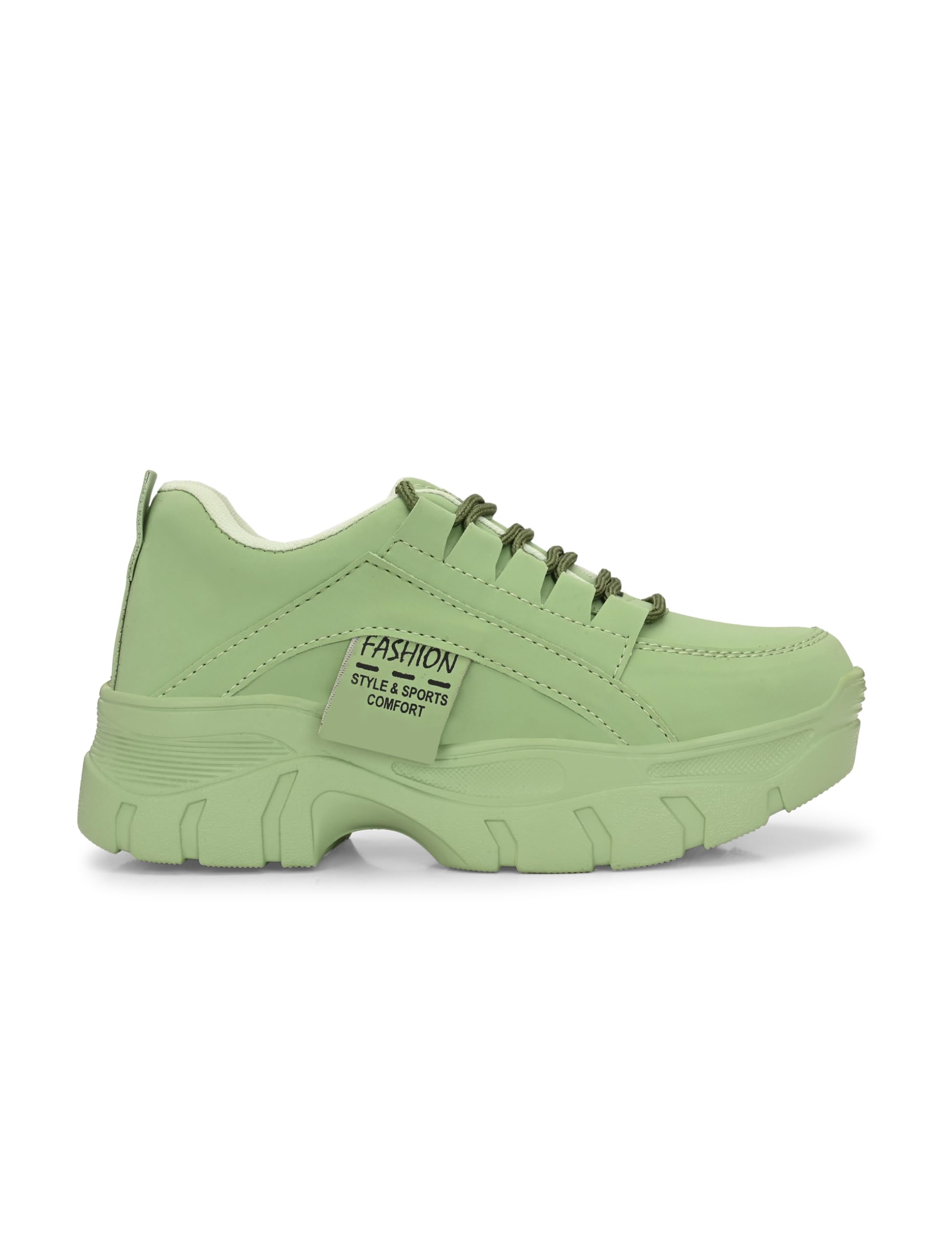 bonen no Women Chunky Platform Sneakers, Yellow Lace-Up Casual Shoes with Thick Sole for Daily & College Wear-picture-10