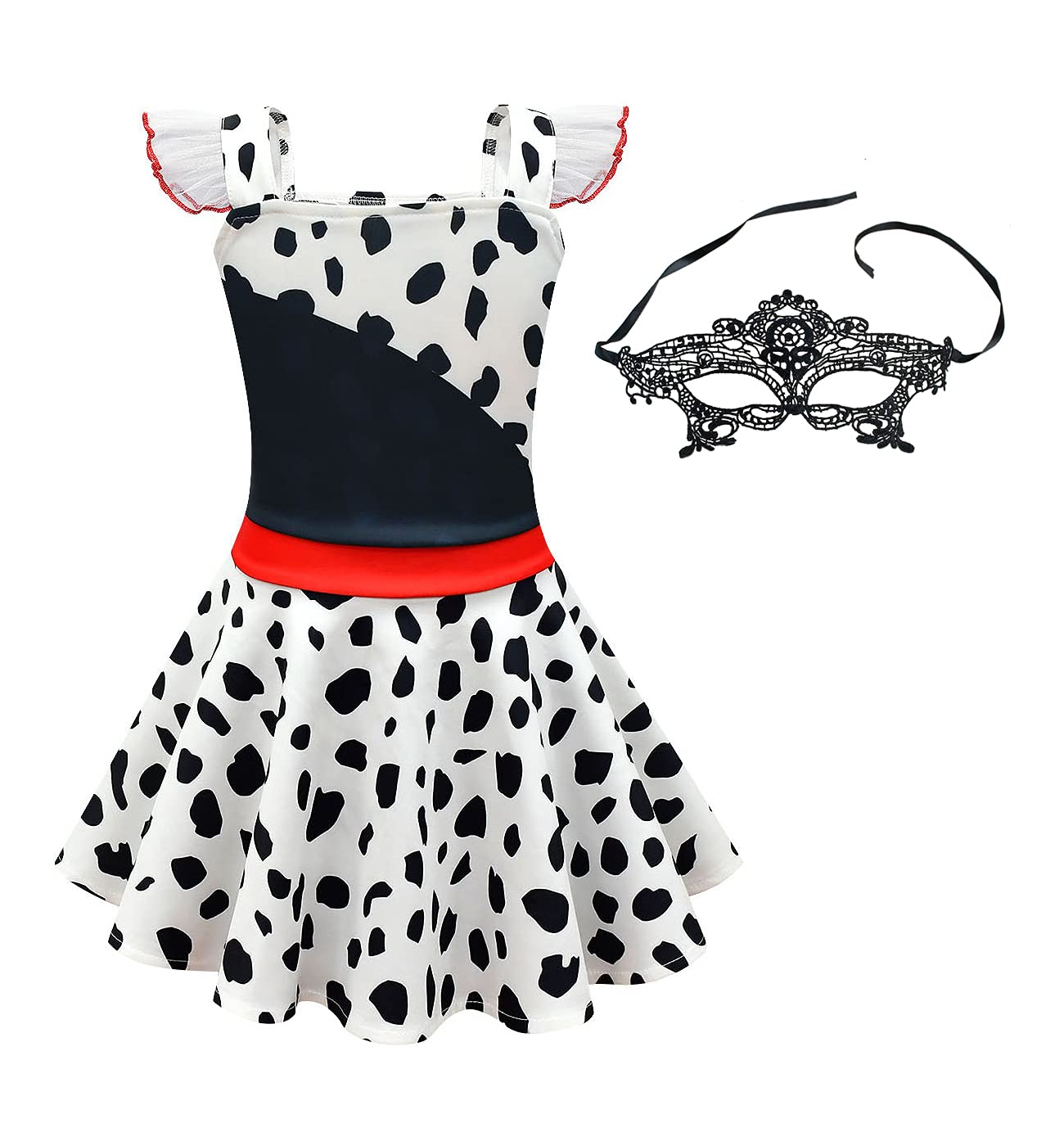 Kid World Cruella le Costume for Girls Black Dalmatian Cosplay Dress