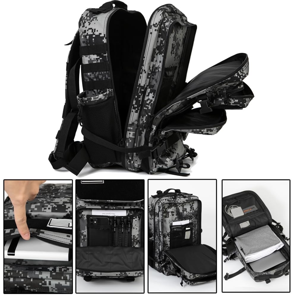 SMYDM Zaino tattico per escursionismo e campeggio, 36-55 l, grande capacità, zaino di sopravvivenza con sistema MOLLE, mimetico digitale, zaino da viaggio per uomo, Stella 2.0 lustrata, L, Casual