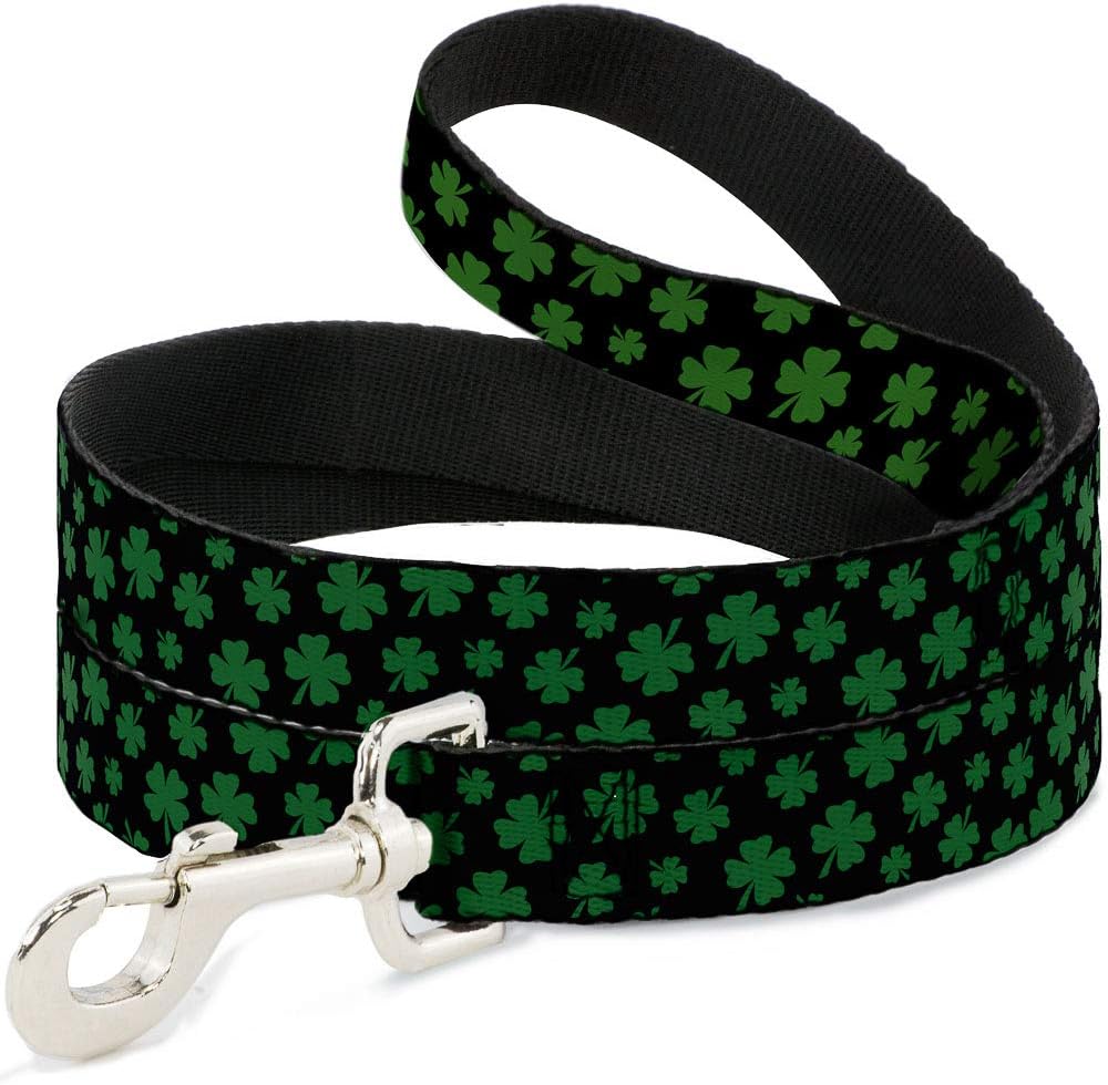 Buckle-Down Pet Leash - St. Pat's Clovers Scattered Black/Green - 6 Feet Long - 1" Wide