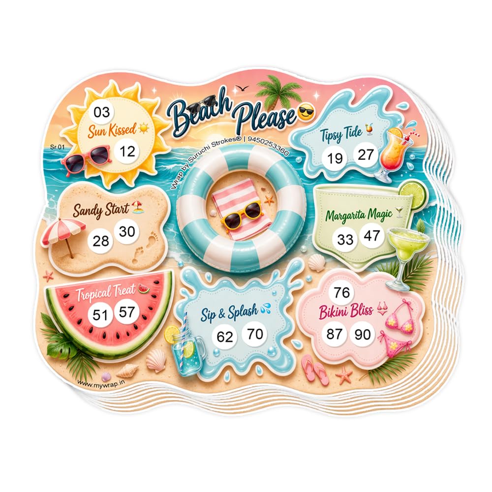 Beach Theme tambola Ticket | Summer Pool Kitty Party Housie Game (20 Tickets)-image-19