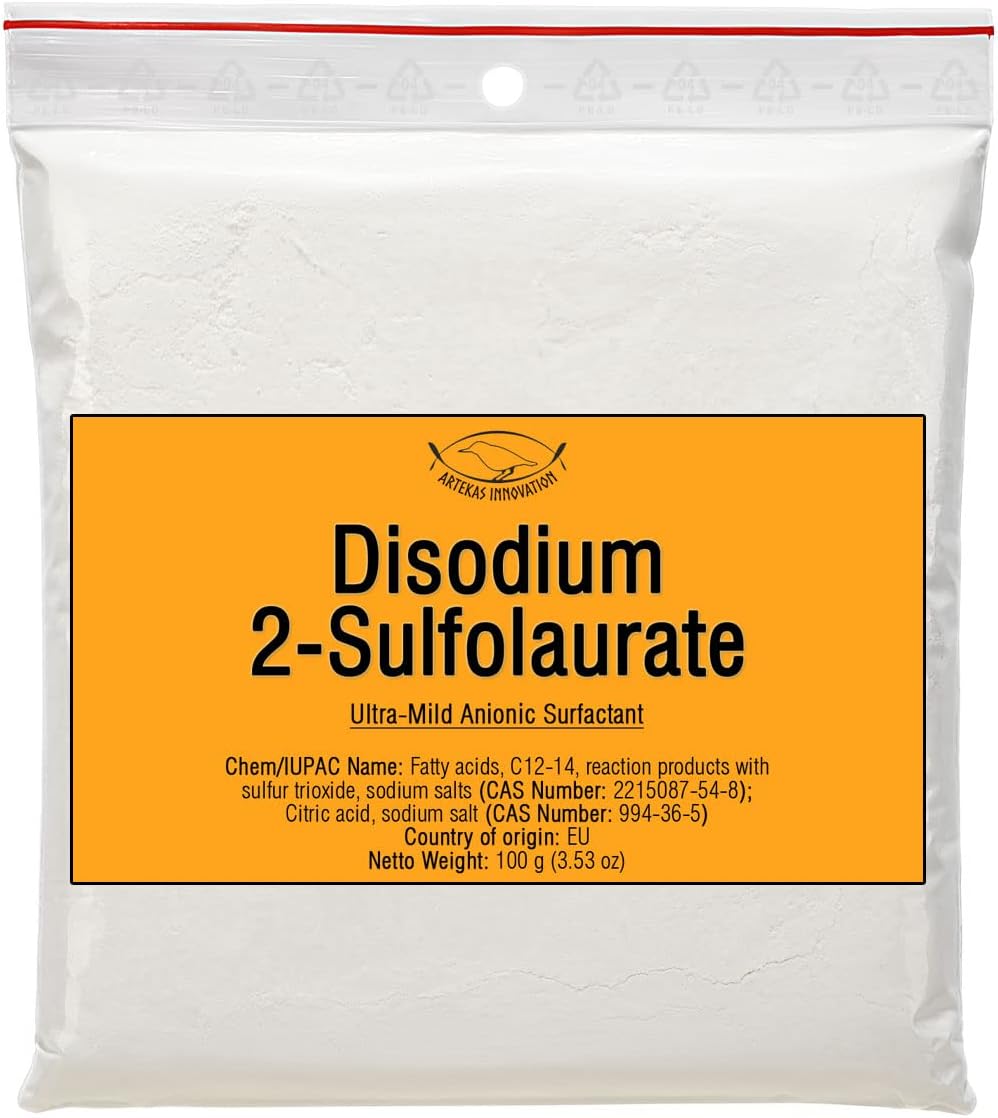 Disodium 2-Sulfolaurate Powder - Ultra-Mild Anionic Surfactant - 100% Natural - DIY Solid Shampoo Bars, Bath Bombs, Foamy and Bubbly Products (3.53 oz | 100 g)