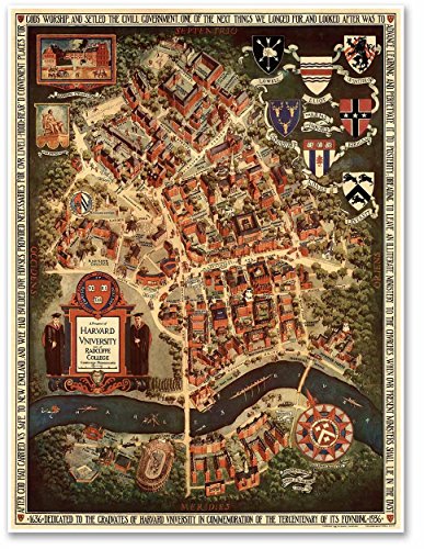 Antiguos Maps Harvard University and Radcliffe College Illustrated Campus Print | Cambridge, Massachusetts circa 1935 | Vintage Art Wall Decor | 24 x 36 inches (610 x 915 mm)