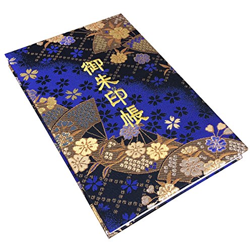 Amazon | 千糸繍院 御朱印帳L【青藍扇桜】西陣織 金襴装丁/刺繍文字