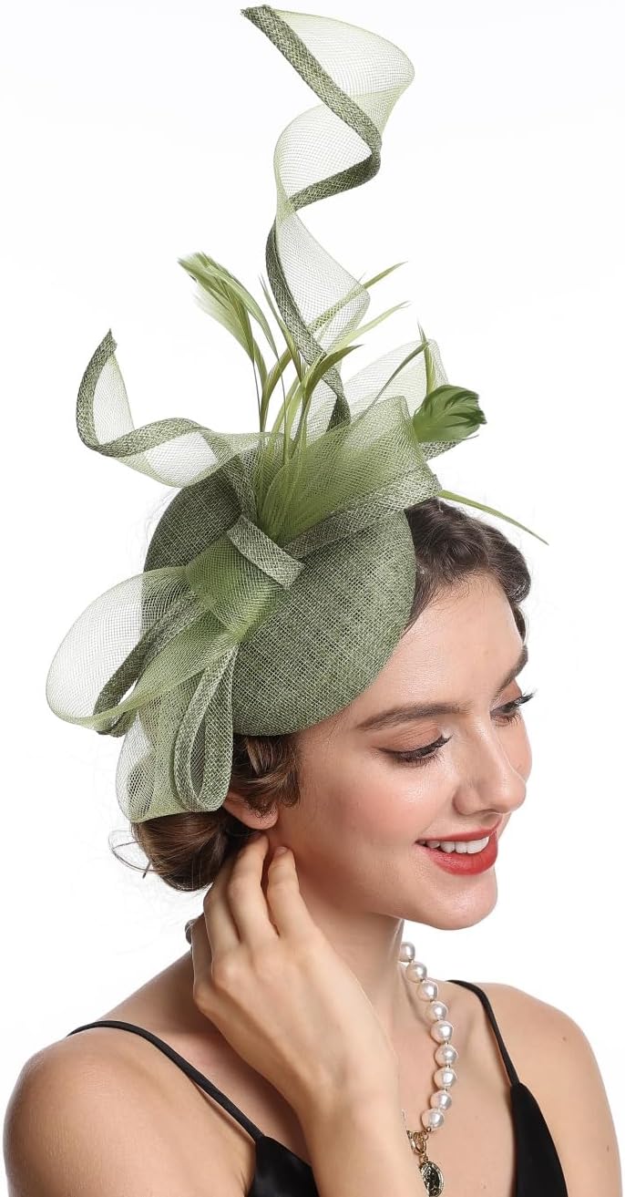 Haojing Feather Fascinator Hat for Women Vintage Bridal Headpiece Wedding Derby Hat - Image 2