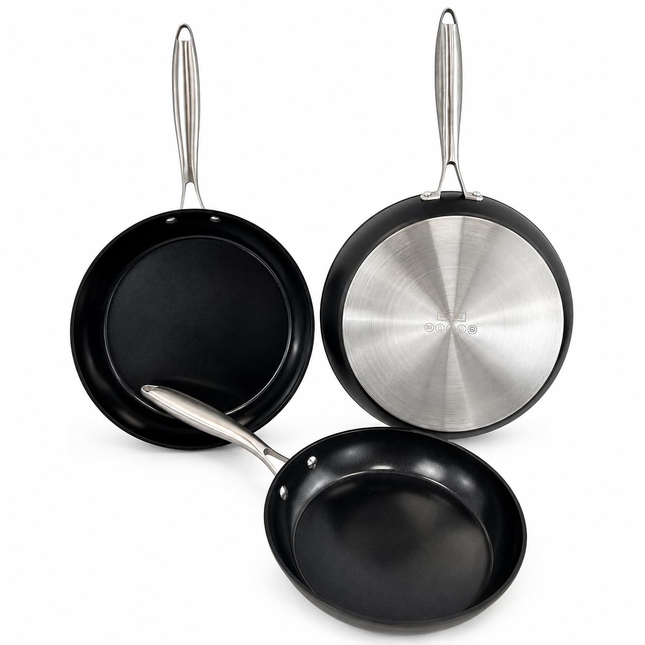 Nerthus Set di 3 Padelle Antiaderenti in Ceramica 24, 28 e 30 cm, Adatte a Tutti i Piani Cottura, Induzione, Gas, Elettrico e Vetroceramica, Cucina con Meno Olio, Facile Pulizia