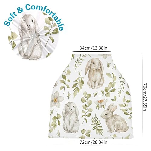 Miniatura 5 de YETTASBIN Funda de asiento de coche de conejo de Pascua, cubierta elástica suave para lactancia materna, funda transpirable para cochecito de bebé