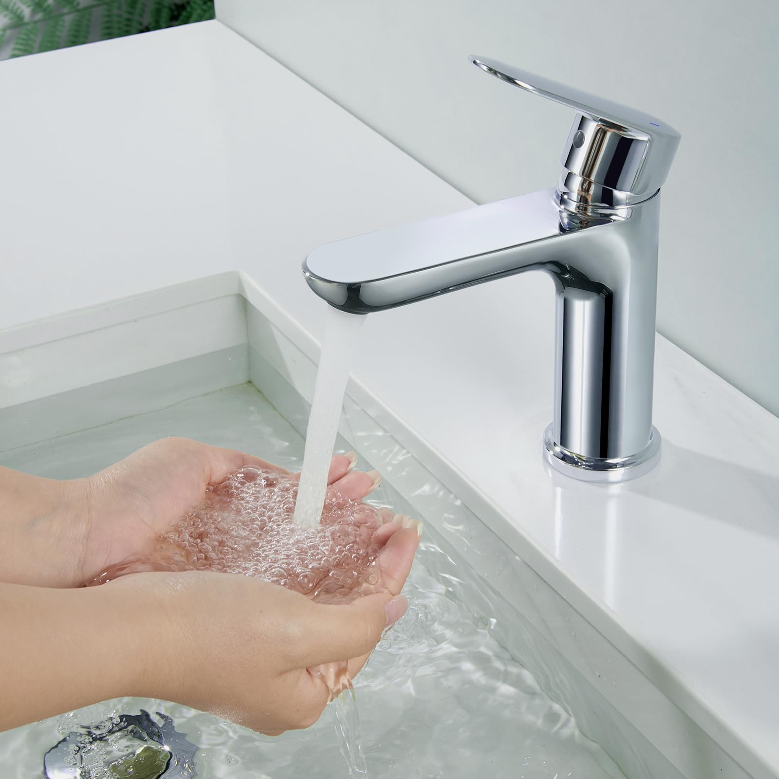 CECIPA Rubinetto Bagno Lavabo,Miscelatore Lavabo Bagno,Altezza 16,4 cm | Miscelatore Monocomando Lavabo a Risparmio Idrico,con Cartuccia Ceramica e Tubi di Collegamento da 60 cm,Cromato