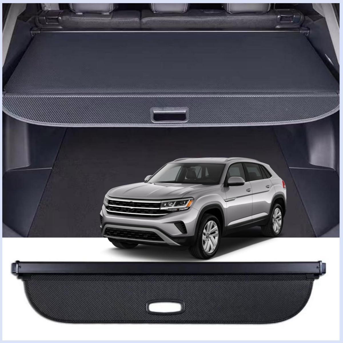 Retractable Cargo Cover Compatible with VW Volkswagen Atlas Cross Sport 2020-2024 2025 Trunk Shielding Security Shade Privacy Screen Tonneau Luggage Cargo Organizers (Carbon Fiber Texture) Atlas Cross Sport 2020-2025
