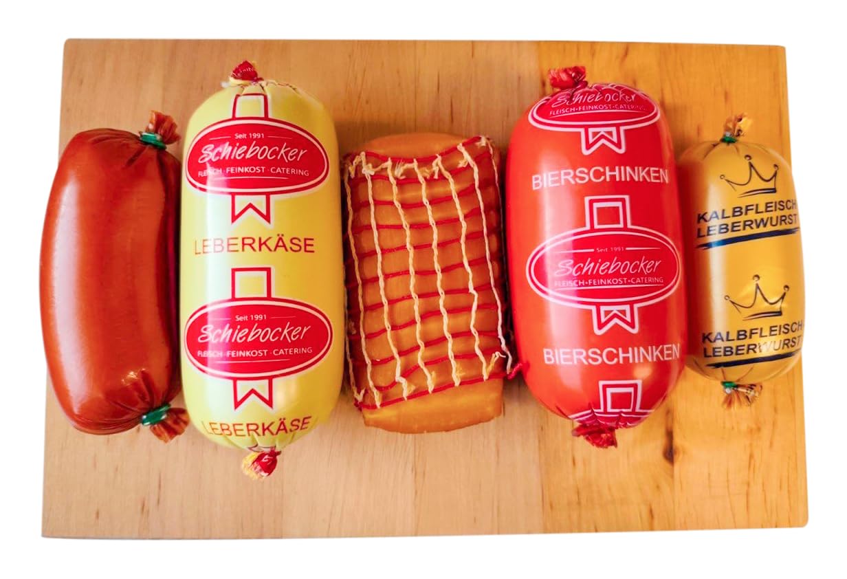 Hausmacher Wurstpaket Brotzeit Set | Leberkäse | Kalbfleisch-Leberwurst geräuchert | Bierschinken | Teewurst | Käse 975 g