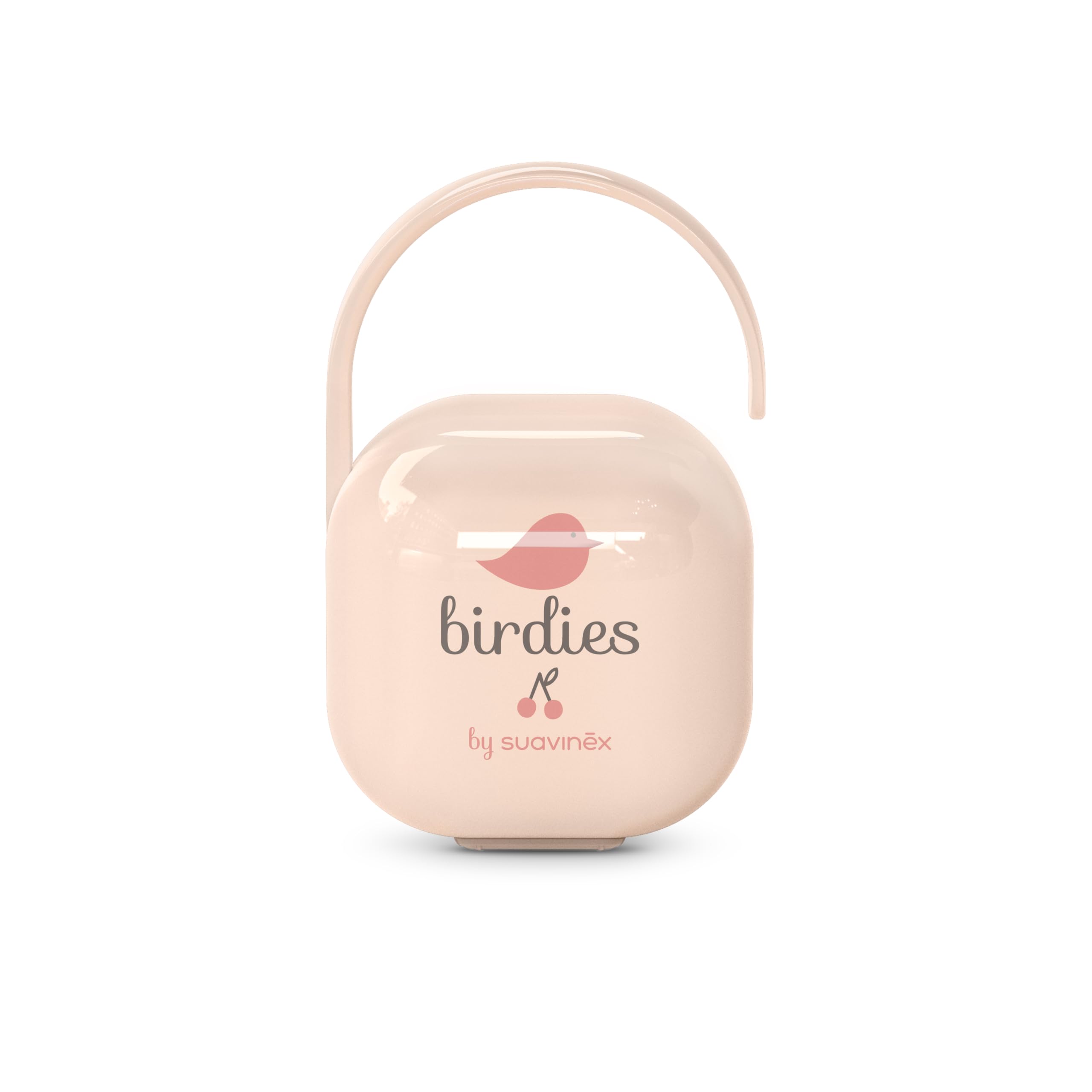 Suavinex, Schnullerbox für 2 Schnuller, hygienische Aufbewahrungstasche mit flexiblem Henkel für Kinderwagen oder Tasche, sicherer Verschluss, ab 0 Monate, Birdies-Kollektion, Rosa