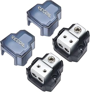 Recoil SDB12P 2-Way Mini Power Distribution Block, 1 X 4/8 Gauge in / 2 X 8/10 Gauge Out Power Distribution Ground Distributor Block for Car Audio Amplifier Splitter, 2 Pack