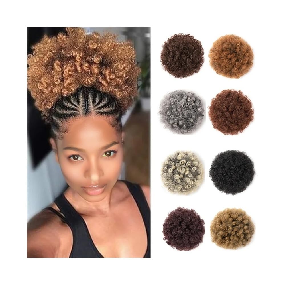 Postizo Coletero Extensión de moño con Cola Caballo cordón Afro, sintética, Corta y rizada Moño Postizo de Pelo(Silver)