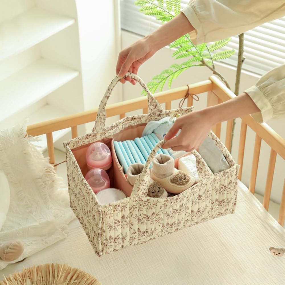 Baby Floral Storage Organizer z uchwytem do przechowywania pieluch o dużej pojemności dla niemowląt i żabek