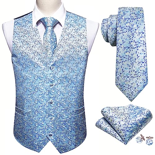 Men's Vest Dress Embroidered Spring Light Blue Paisley Flower Male Formal Suit Jacket3