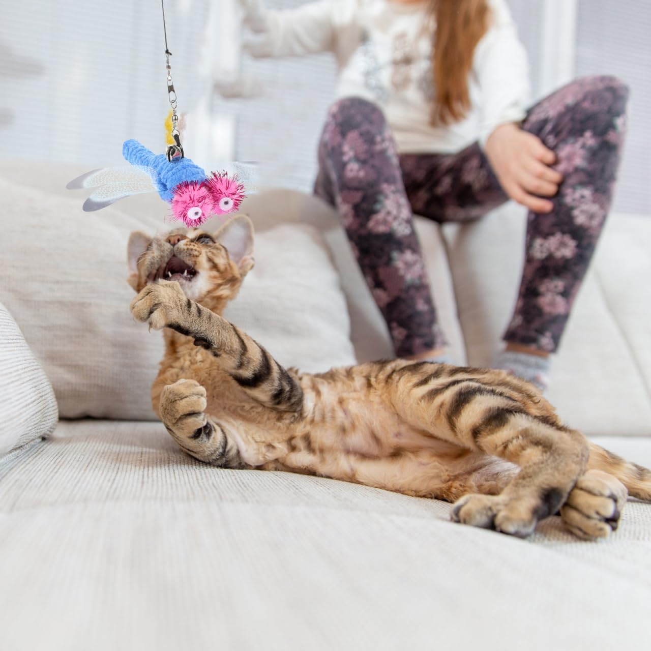 TEHAUX 5pcs Dragonfly Cat Toy - Cat Wands Toy Refill, Kitten Fishing Pole Attachment Replacement for Interactive Pet Teaser Refills Indoor