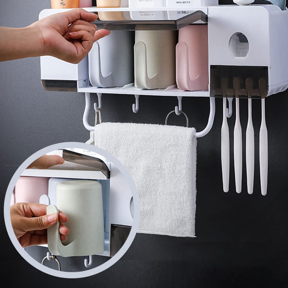 Soporte de cepillo de dientes, Multifuncional Cuarto de baño montado en la pared Titular del cepillo de dientes Estante de almacenamiento Organizador de pasta