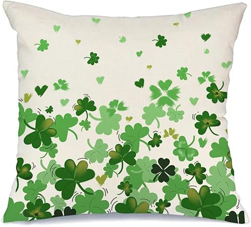RABUSOFA Fundas de almohada del Día de San Patricio de 18 x 18 pulgadas, diseño de trébol de la suerte en acuarela verde, fundas de almohada blancas