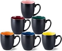 GBhome 12oz Ceramic Coffee Mugs Set of 6 - Dishwasher Microwave Safe, Multi-Color Handles for Tea Latte Cappuccino, Durable Gift for Family