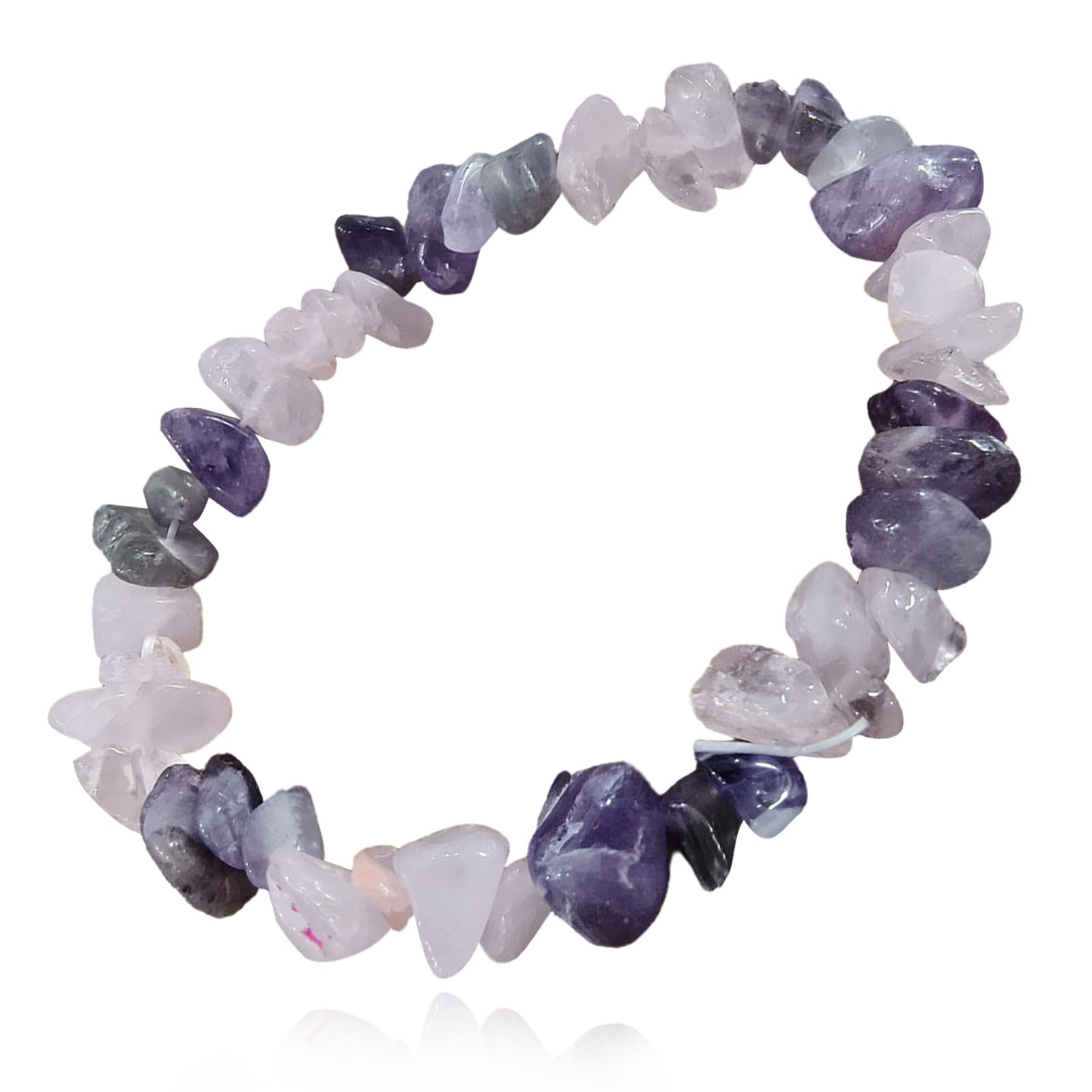 GLLBTPTNatural Gemstones Chip Bead Bracelet for Men Women,Healing Chakra Bracelet Adjustable Slider Handmade Stress Relief Crystals Bracele (pink purple)