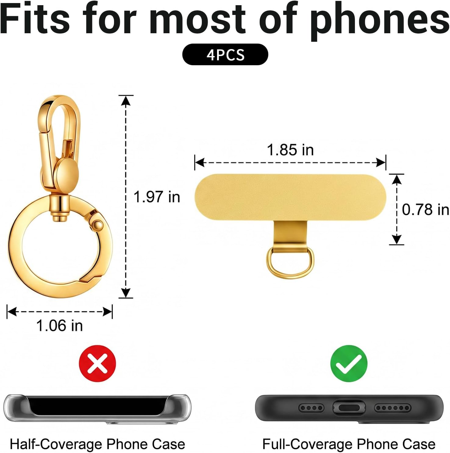Heavy Duty Phone Tether Tab ×2, 360° Rotatable O Ring ×2 | Metal Lanyard Pads with Adhesive, DIY Removable Tether Tabs for Strap, Universal Cellphone Charm Holder for Full Phone Cases