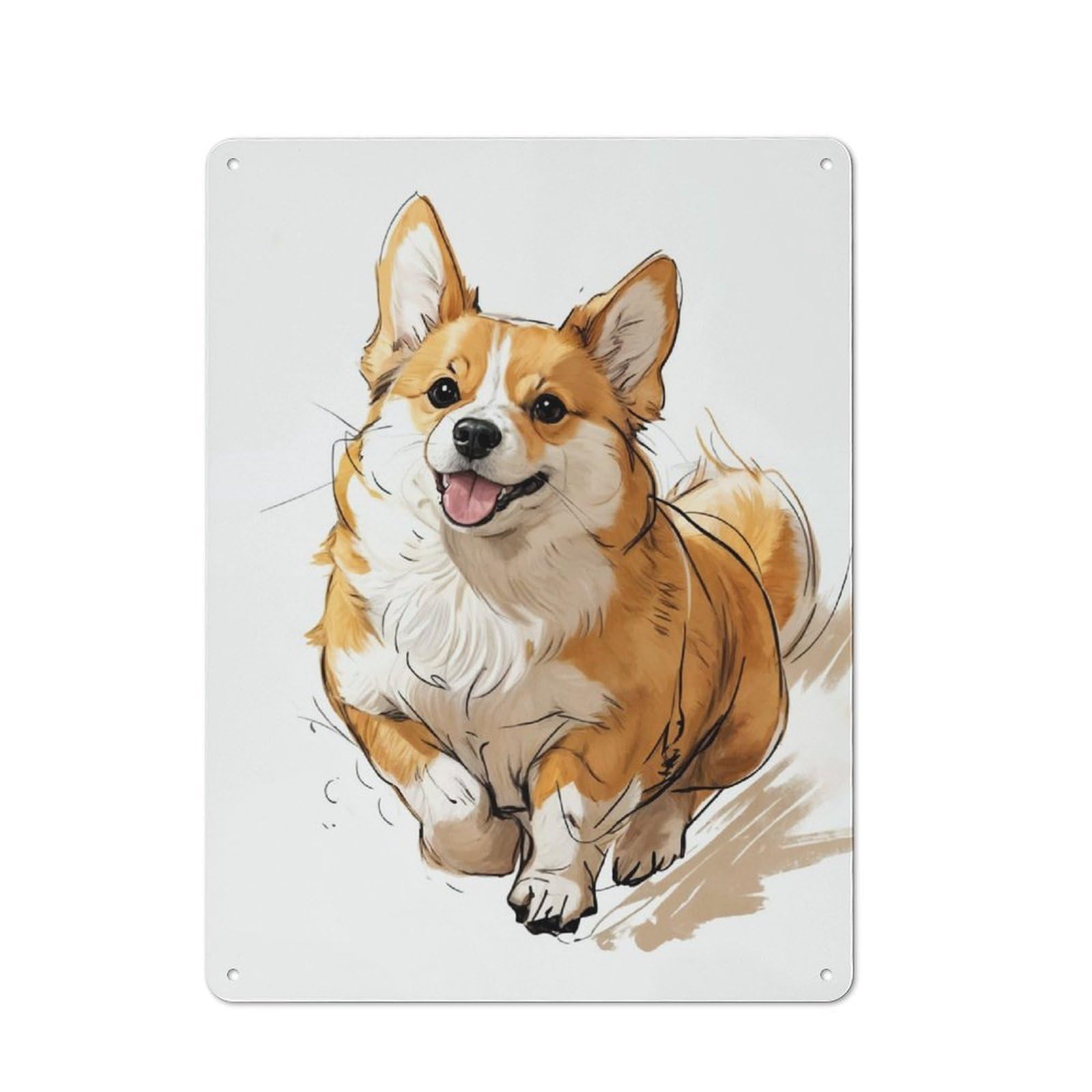 Junmoney Smiling Corgi Illustration Industrial Metal Sign 40X30cm, Modern Retro Loft Wall Plaque For Workspace, Cafe, Hallway Or Garage
