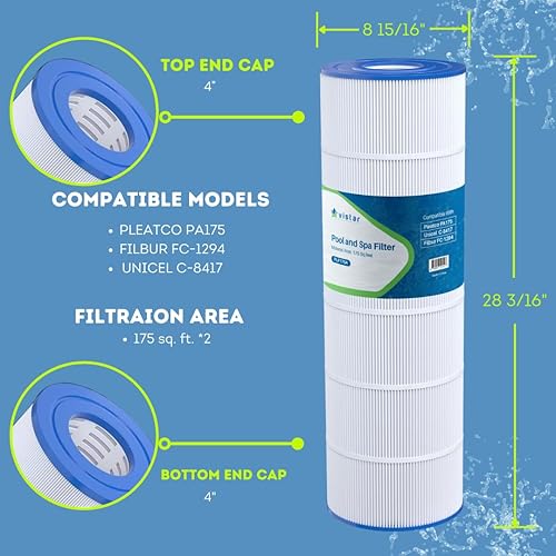 Miniatura 3 de Filtro de piscina PLF175A reemplaza a Hayward C1750, CX1750RE, PA175, Ultral-B4, Unicel C-8417, Filbur FC-1294, PXC175, 817-0175P, L x OD 28 316" x8