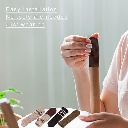 Miniatura 5 de uxcell Calcetines para patas de silla, 16 unidades, calcetines de muebles de punto, protectores de pies de mesa para suelos de madera (marrón)