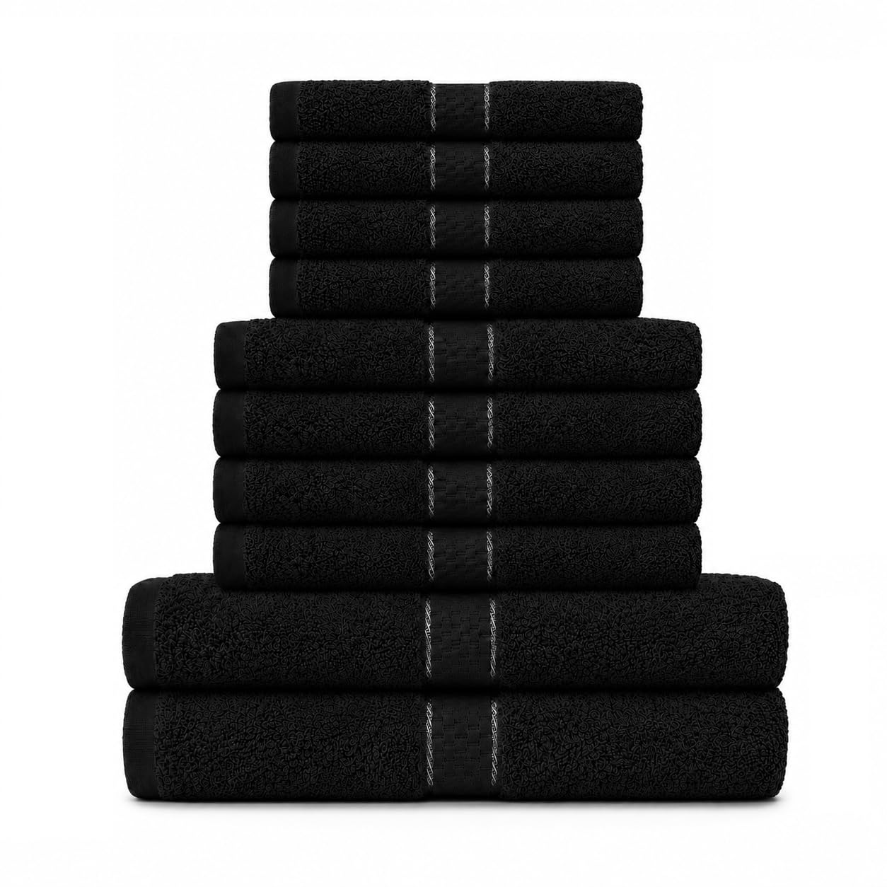 Luxury 10 Piece Towel Bale Set 100% Cotton Terry Cotton, 400 GSM Soft & Highly Absorbent Towels, Includes 2 Bath Towels, 4 Hand Towels & 4 Face Towels, Hotel & Spa Quality Bathroom Towel Set (Black)